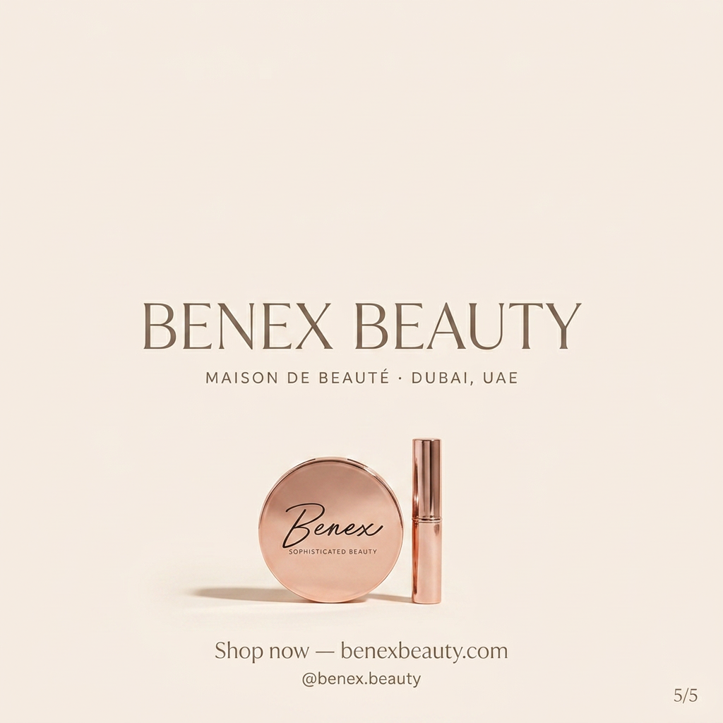 Benex. Beauty branding stack — rose-gold on ivory