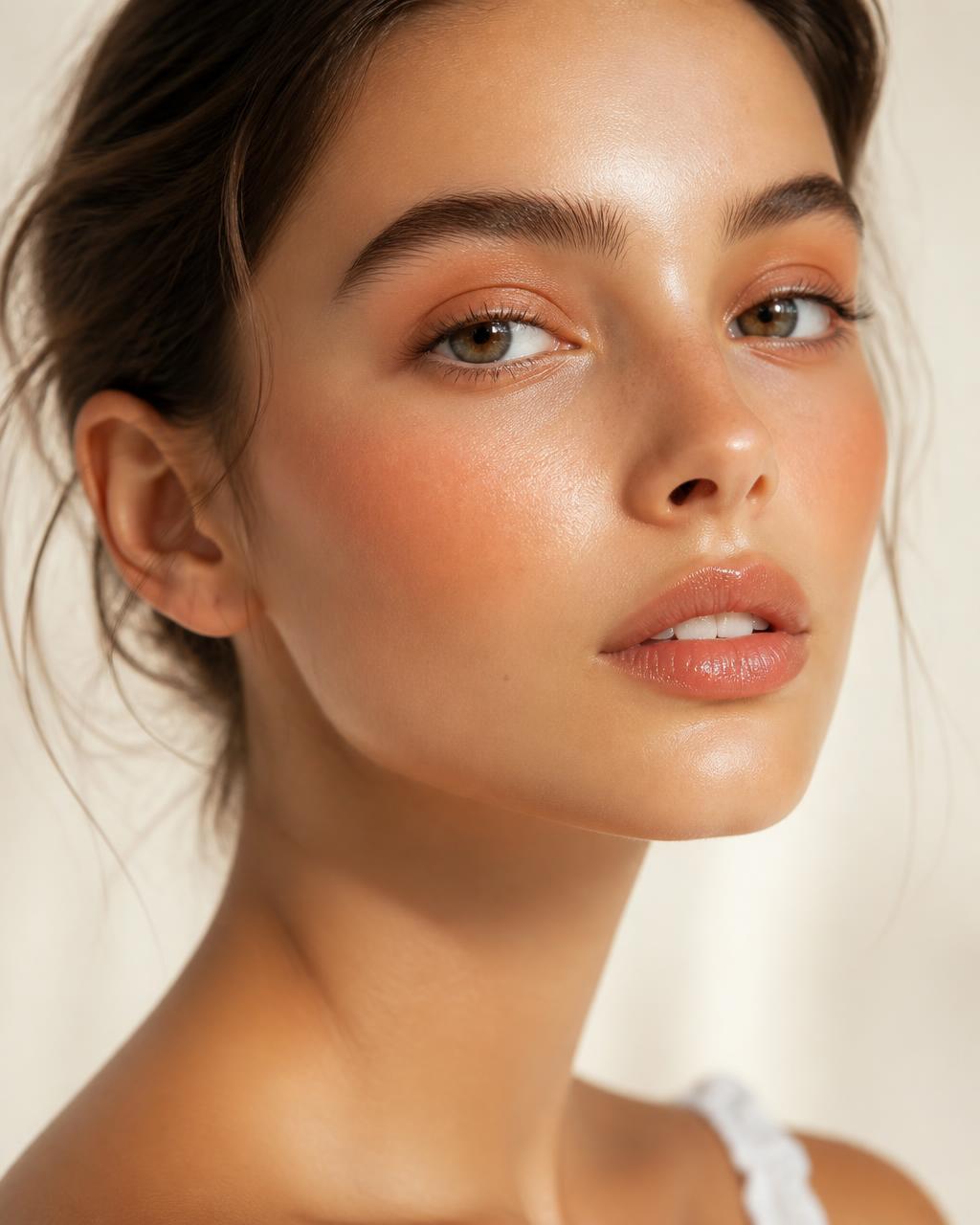 Light skin tone wearing Benex Couture Blush in 01 Bare Silk
